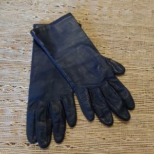 Vintage Navy Blue Leather Gloves